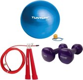 Tunturi - Fitness Set - Vinyl Dumbbell 2 x 1 kg - Gymball Blauw 90 cm - Springtouw Rood