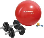 Tunturi - Fitness Set - Halterset 20 kg incl 2 Dumbbellstangen  - Gymball Rood 55 cm