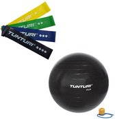 Tunturi - Fitness Set - Weerstandsbanden 4 stuks - Gymball Zwart 75 cm