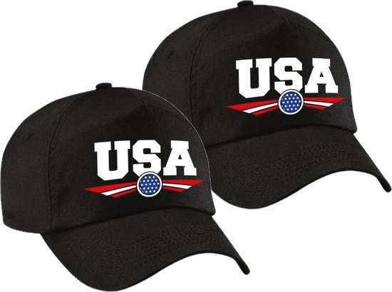2x stuks amerika / USA landen pet zwart kinderen - Amerika / USA baseball cap - EK / WK / Olympische spelen outfit