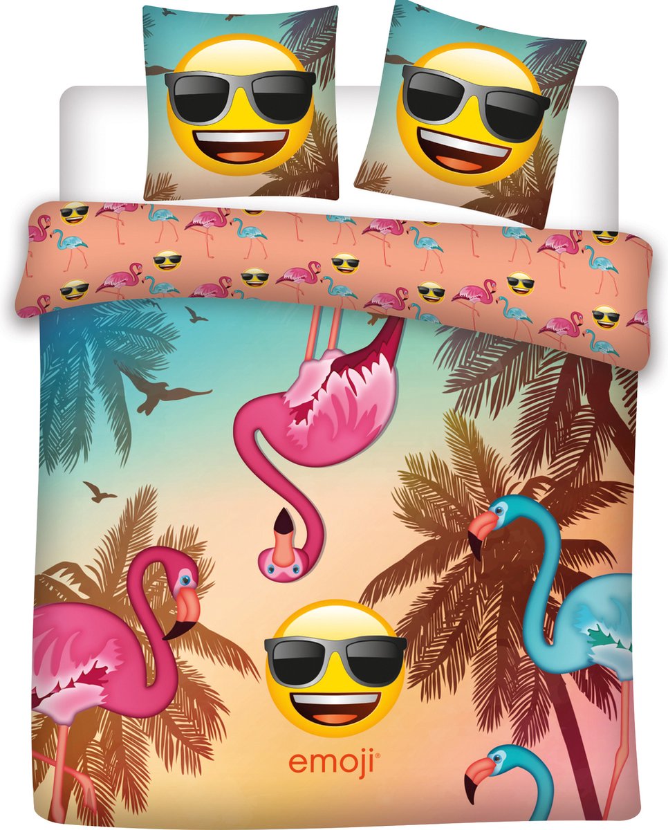 Emoji Flamingo - Dekbedovertrek - Lits Jumeaux - 240 x 220 cm - Multi
