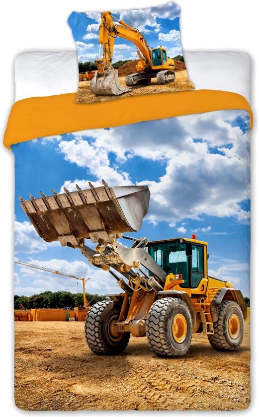 Kinderbeddengoed, 135 x 200 cm, graafmachine, tractor, auto's