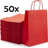 PrimeAmbition Kraft Papieren Tasjes Met Handvat – Zakjes – 50 Stuks – Rood – 18x8x24 cm – Cadeautasjes