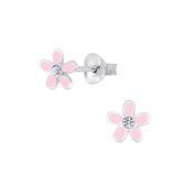 Joy|S - Zilveren roze bloem oorbellen - 7 mm
