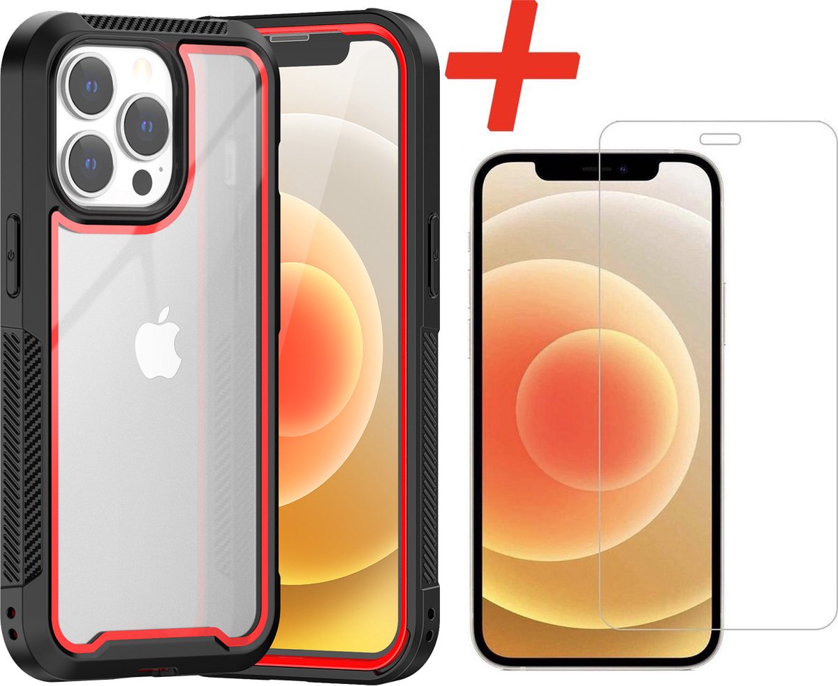 Backcover geschikt voor Apple iPhone 13 Pro - Rood - Shockproof + Glas Protector