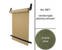 Tekenrol - aan leren lussen | SUEDE OLIVE (Papierrol: bruin) NU MET: verstevigde afscheurstrook! (wandborden - tekstborden - tekenbord)