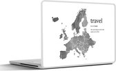 Laptop sticker - 10.1 inch - Europakaart in grijze waterverf met daarnaast het woord: travel - zwart wit - 25x18cm - Laptopstickers - Laptop skin - Cover