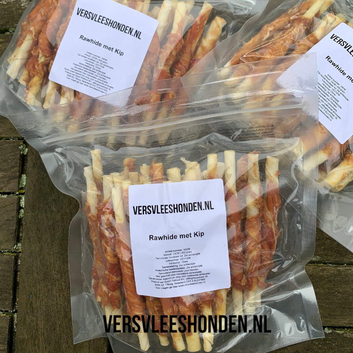Rawhide met kip - 2x 500 gram - 13 cm - Versvleeshonden.nl