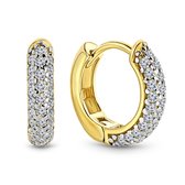 Juwelier Emo - Gouden Oorringen bezet met Zirkonia stenen –14 karaat Geelgoud - Dames oorbellen – 13 MM