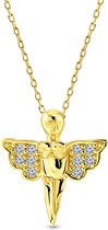 Juwelier Emo - Gouden Ketting met Engel hanger - Zirkonia stenen – 14 karaat Geelgoud – Diameter 42 CM