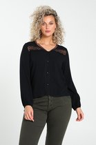 Cassis - Female - Hemdachtig T-shirt in viscose met kant  - Zwart
