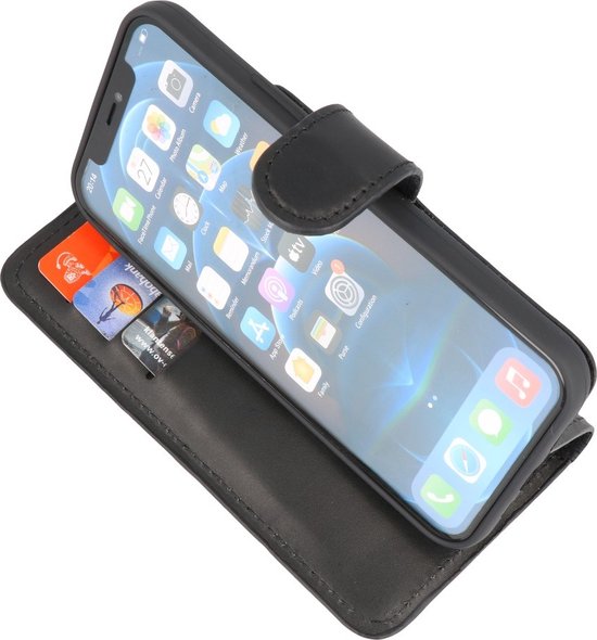 Galata Echt Lederen iPhone 13 Pro Hoesje BookCase Zwart bol