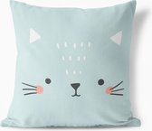 KNUSSEN Dierencollectie - Kussen Poes | Mint-blauw - 50cm x 50cm, Hoes