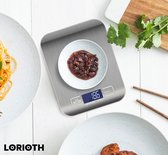 LORIOTH® Keukenweegschaal digitaal - Elektronisch - Dieet - Compact - LCD precisie - Waterdicht - Modern - Meerdere units - Analoog - Roestvrij staal - 5KG capaciteit- Zilver