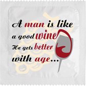 Condoom - a man is like a good wine,..... - 2 stuks - per stuk verpakt