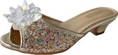 Elsa Prinsessen slipper schoenen goud glitter met hakje maat 30 - binnenmaat 19 cm - bij jurk verkleedkleding