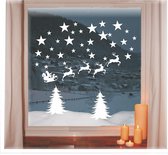 Herbruikbare winterse vensterafbeeldingen wit | Kerstmis | raamdecoratie | contourgetant zonder transparante achtergrond (kerstslee met bomen en sterren)