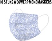 Barok stijl wegwerp mondmaskers -Blauw - per 10 stuks