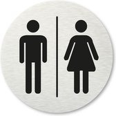 Pictogram Toiletten - wc - aluminum rvs look - deurbordje - 8,5 x 8,5 cm - zelfklevend - rond