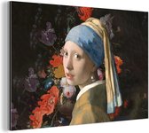 Wanddecoratie Metaal - Aluminium Schilderij Industrieel - Meisje met de parel - Vermeer - Bloemen - 180x120 cm - Dibond - Foto op aluminium - Industriële muurdecoratie - Voor de woonkamer/slaapkamer