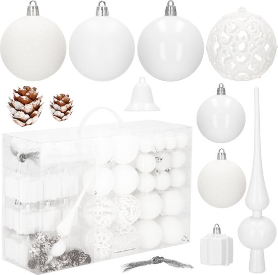 Springos Kerstballen | Kerstversiering | Onbreekbaar | 101 Stuks | Wit