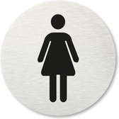 Pictogram Toilet dames - aluminum rvs look - deurbordje - 8,5 x 8,5 cm - zelfklevend - rond
