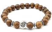 Herenarmband met bruine houten kralen en ohm teken - 19 cm