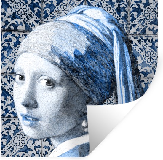 Muurstickers - Sticker Folie - Meisje met de parel - Johannes Vermeer - Delfts blauw - 50x50 cm - Plakfolie - Muurstickers Kinderkamer - Zelfklevend Behang - Zelfklevend behangpapier - Stickerfolie