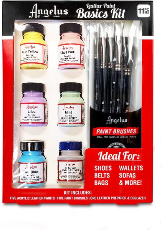 Angelus Basis Pastel Set voor leer verven – 5 kleuren 29,5 ml - 5 penselen | bol.com