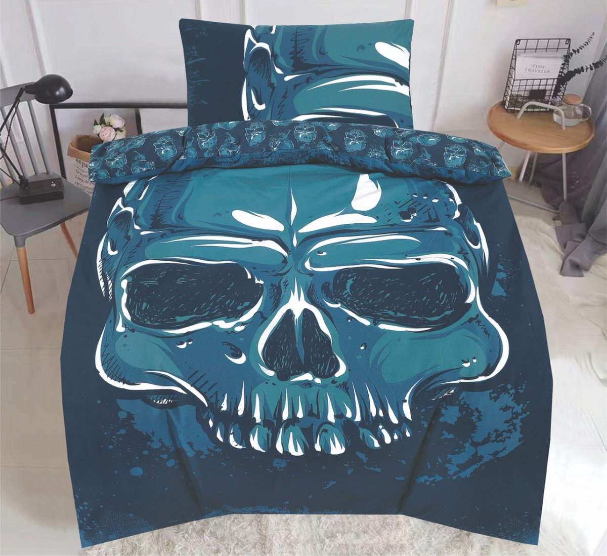 Skull Head Blue Dekbedovertrek 140x200