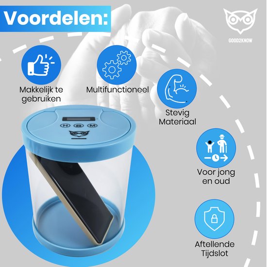 Good2know Telefoon Kluis met Tijdslot - Stoppen met Roken - Timer – Kluis - Opbergdoos - Kitchen Safe - Blauw – meer Focus & Zelfdiscipline