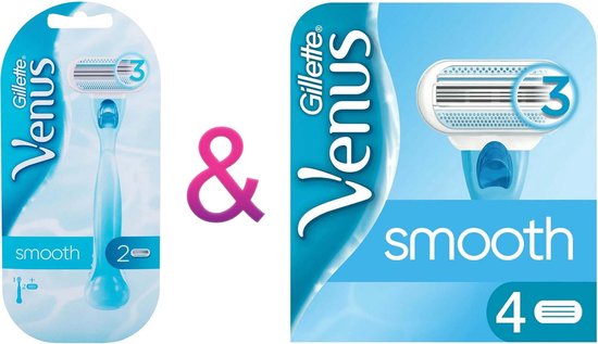 Gillette Starter met 2 x Scheermesjes + Gillette Venus Smooth Scheermesjes Vrouwen - 4 stuks - Persoonlijke verzorging – Gillette.