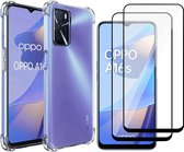 Hoesje geschikt voor Oppo A16 / A16s - Transparant Backcover Shockproof Case + 2x Glas Full Screen Screenprotector