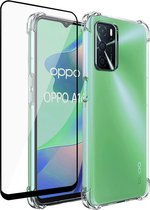 Hoesje geschikt voor Oppo A16 - Shock Proof Case Transparant met Versterkte rand en Glas Full Screen Protector