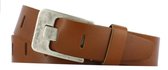 Leren Dames/Heren Riem Sleufriem | 4cm breed | Riemmaat: 105cm (totale lengte: 120cm) | 100% echt leer | Kleur: cognac | Nikkelvrije gesp