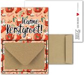 Geldkaart met mini Envelopje -> Kerst - No: 01-1 (Warme KerstGroet - Groet - Warme chocolademelk, Beker, Sok, takjes, Rood) - LeuksteKaartjes.nl by xMar