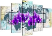 Trend24 - Canvas Schilderij - Paarse Bloemen - Vijfluik - Bloemen - 200x100x2 cm - Paars