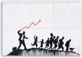 Trend24 - Canvas Schilderij - Banksy Ecomonic Politics - Schilderijen - Voor Jongeren - 60x40x2 cm - Grijs