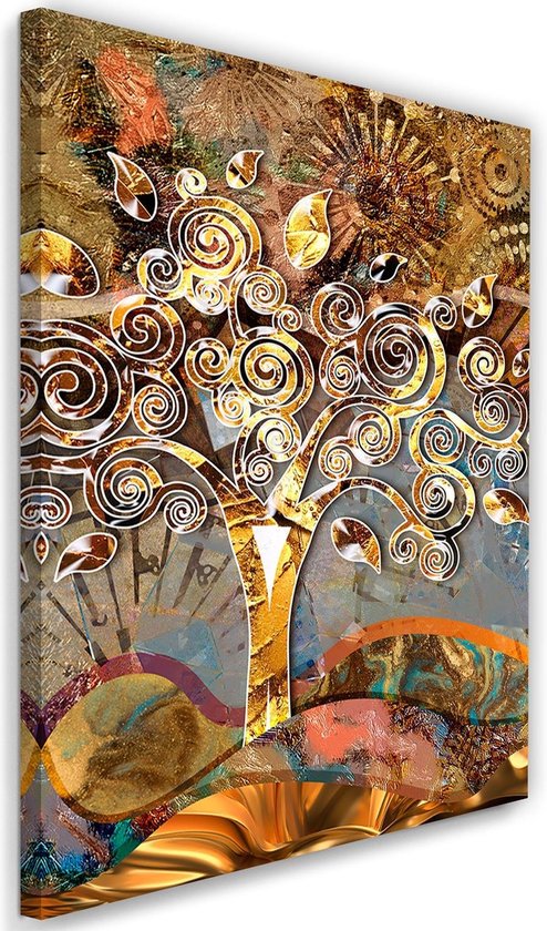Trend24 - Canvas Schilderij - Boom Van Liefde Klimt - Schilderijen - Abstract - 70x100x2 cm - Goud