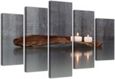 Trend24 - Canvas Schilderij - Zen-Compositie Met Kaarsen En Hout - Vijfluik - Oosters - 150x100x2 cm - Grijs