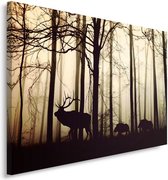 Trend24 - Canvas Schilderij - Dieren In Het Bos - Schilderijen - Dieren - 120x80x2 cm - Bruin