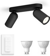 Philips myLiving Pongee Opbouwspot Zwart - Incl. Philips Hue White GU10 & Dimmer - Spotjes Opbouw - 2 Spots - Werkt met Alexa en Google Home