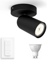 Philips myLiving Pongee Opbouwspot Zwart - Incl. Philips Hue White GU10 & Dimmer - Spotjes Opbouw - 1 Spot - Werkt met Alexa en Google Home