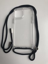 Hoogwaardige Anti Shock Siliconen Backcover met Zwart Koord - Geschikt voor iPhone 13 Pro - Premium Kwaliteit Stoot rubber Siliconen - Transparant