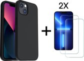 iPhone 13 Hoesje Matte Zwart Siliconen Back Cover met 2X Screenprotector - Tempered Glass – Epicmobile