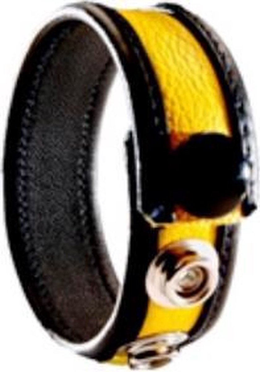Goedkoopste Black Label - Lederen Cockring - 3 Drukknopen - Zwart/Rood