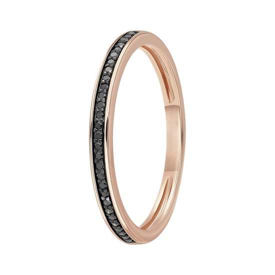 Lucardi Dames Railring 29 zwarte diamanten 0,08ct - Ring - Cadeau - 14 Karaat Goud - Roségoud