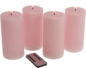 Set van 4 LED stompkaarsen 3D Vlam - roze - hxb 15 x 7,5 cm - met afstandsbediening en timer dimbaar