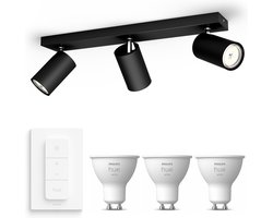 Philips Hue Kosipo Opbouwspot (Zwart) - Warmwit Licht - Incl. Hue Dimmer Switch - Plafondspot met 3…