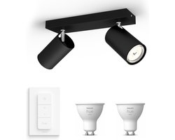 Philips Hue Kosipo Opbouwspot (Zwart) - Warmwit Licht - Incl. Hue Dimmer Switch - Plafondspot met 2…